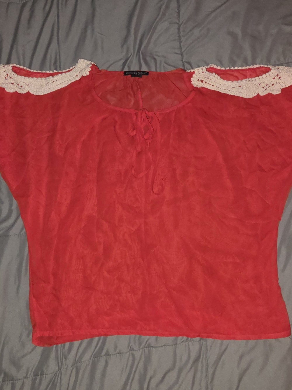 American Dream Red Crochet-Trim Women's Top